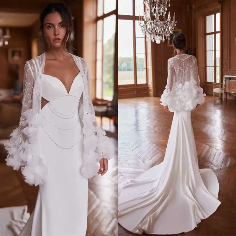 Elegant Sequins Wedding Bolero Jacket Long Sleeve Lace Bridal Wear Wraps Wedding Women Customized Accessories