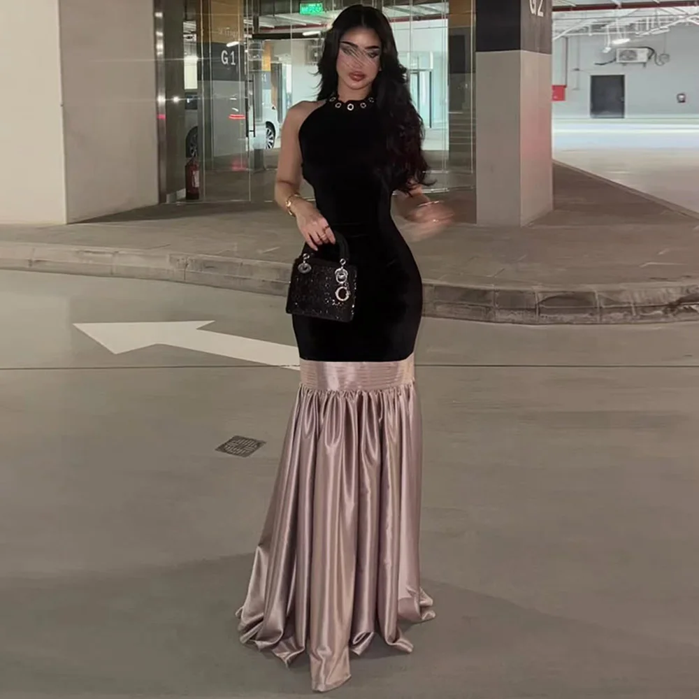Customized Halter Sleeveless Evening Dress Fashion Elegant Backless Cocktail Dress High Quality Floor Length Celebrity Gowns