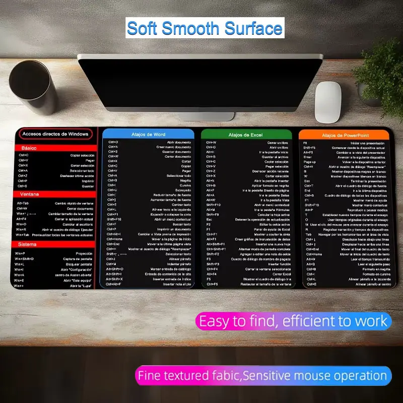 Spanish Shortcut Mouse Pad Desk Mat Office Software Excel Shortcuts Mousepad with Personalized Design Extended By Office Users