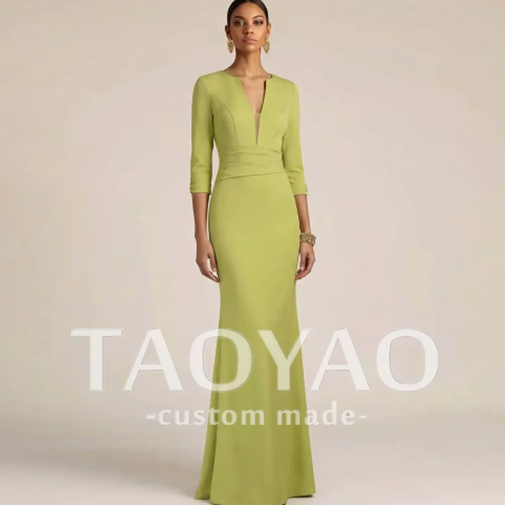 Green Evening Dress Customized V Neck 3/4 Sleeves Mermaid 2026 Floor Length for Formal Prom Gown Bridesmaid Party Dresses