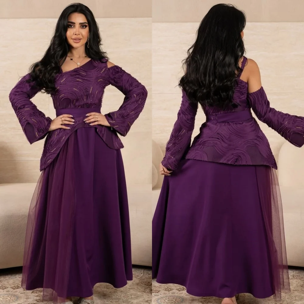 Customized Modern Style Classic Tulle Beading Sequined A-line Off-the-shoulder Midi Dresses Evening Dresses Sizes Available Sexy