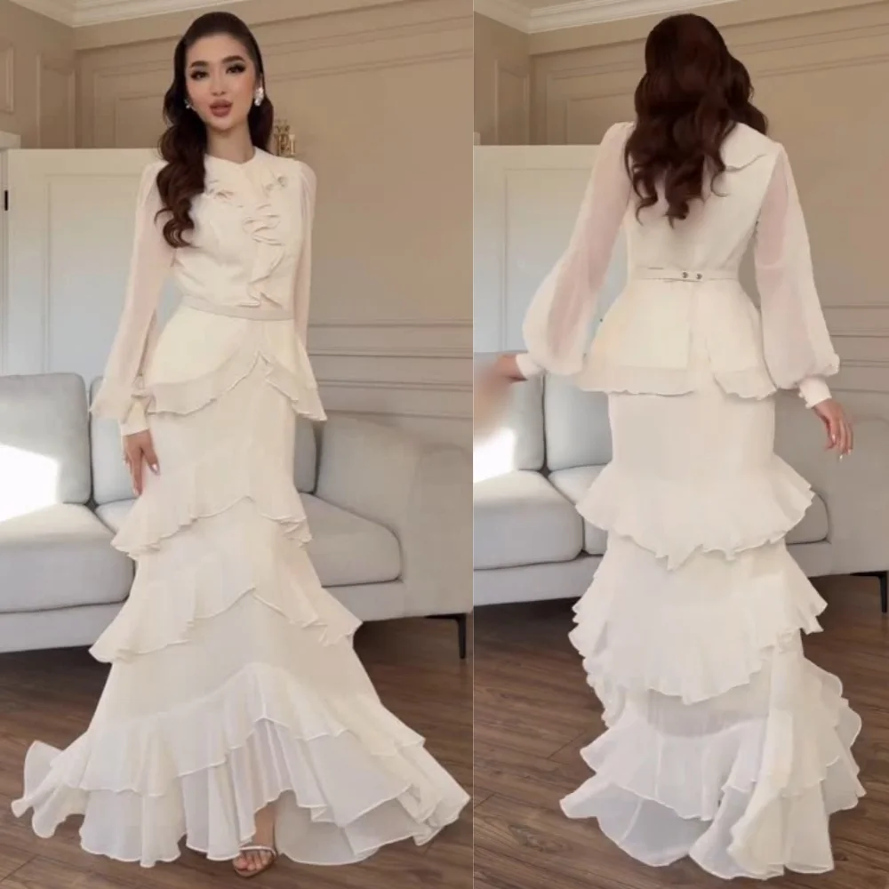 Customized Formal Organza Pleat Trumpet Scoop Neck Long Dresses Bespoke Occasion High Quality Classic