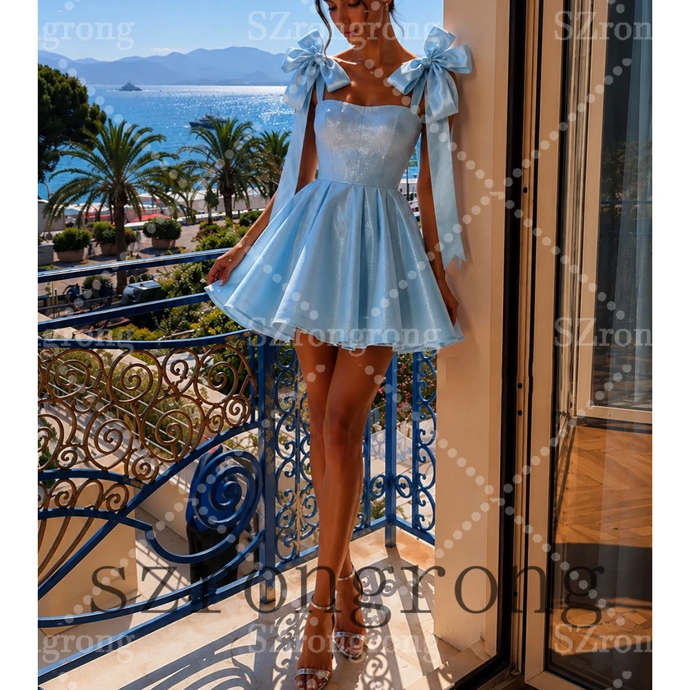Custom Made Cute Sweetheart Collar Sequins Glitter Prom Party Dress Strapless Backless Short Mini Bridal Evening Dress with Bow
