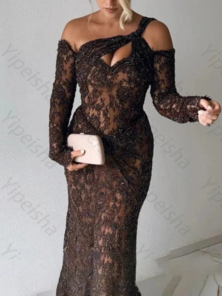 Customized Sexy Lace Off Shoulder Long Sleeves Evening Dresses Elegant Floor Length Dress Exquisite High Quality Prom Party Gown