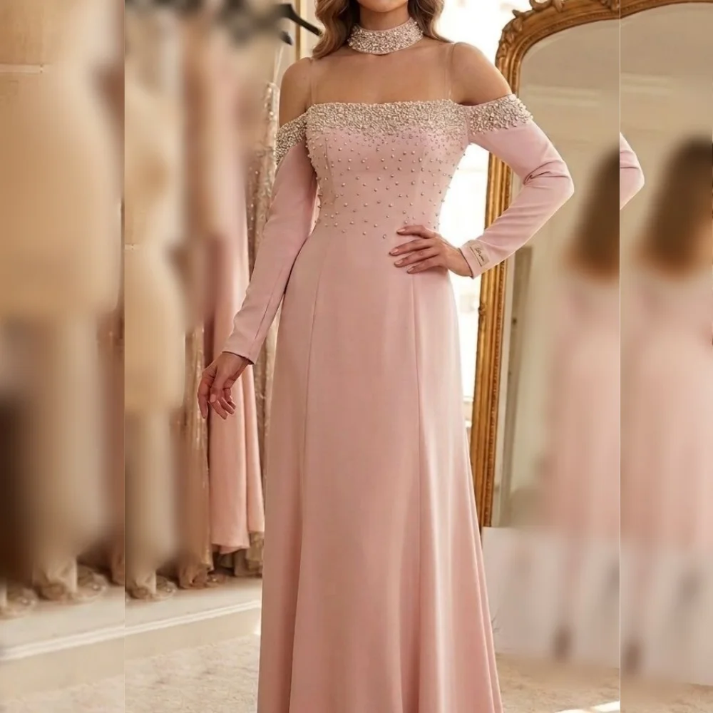 Customized Luxury Off-the-shoulder Evening Dress Beading A-line Long Dresses for Banquet Exquisite Party Dresses