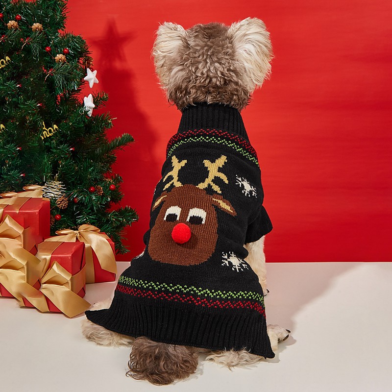 Dog Cat Sweater Christmas Costume Dog clothes Reindeer Elk Animal Deer British Christmas Winter Dog Clothes Puppy Clothes Dog Outfits Warm Black Costume for Girl and Boy Dog Knitted XXS XS S M L XL