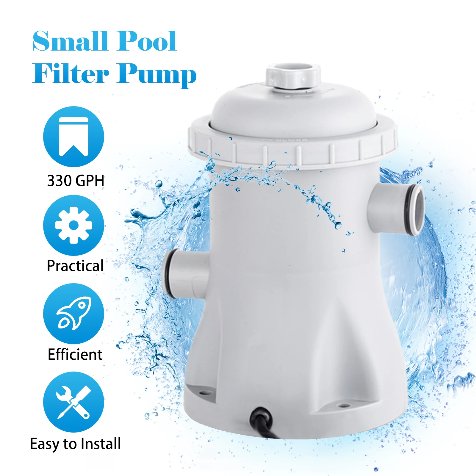 Pompe de filtration pour piscine 330 GPH, pompe à eau électrique pour piscine avec 2 cartouches filtrantes, pompe de filtration pour piscine hors sol, petite pompe de filtration pour piscine