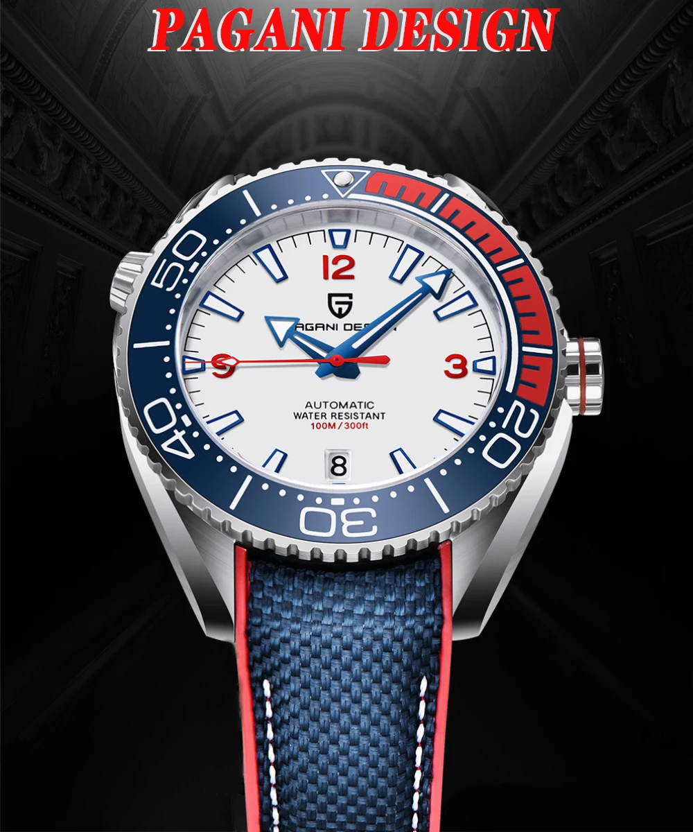 PAGANI DESIGN, montre mécanique de sport pour homme, de luxe, avec lunette en céramique, étanche, à remontage automatique, verre saphir, montre pour homme, coffret cadeau.