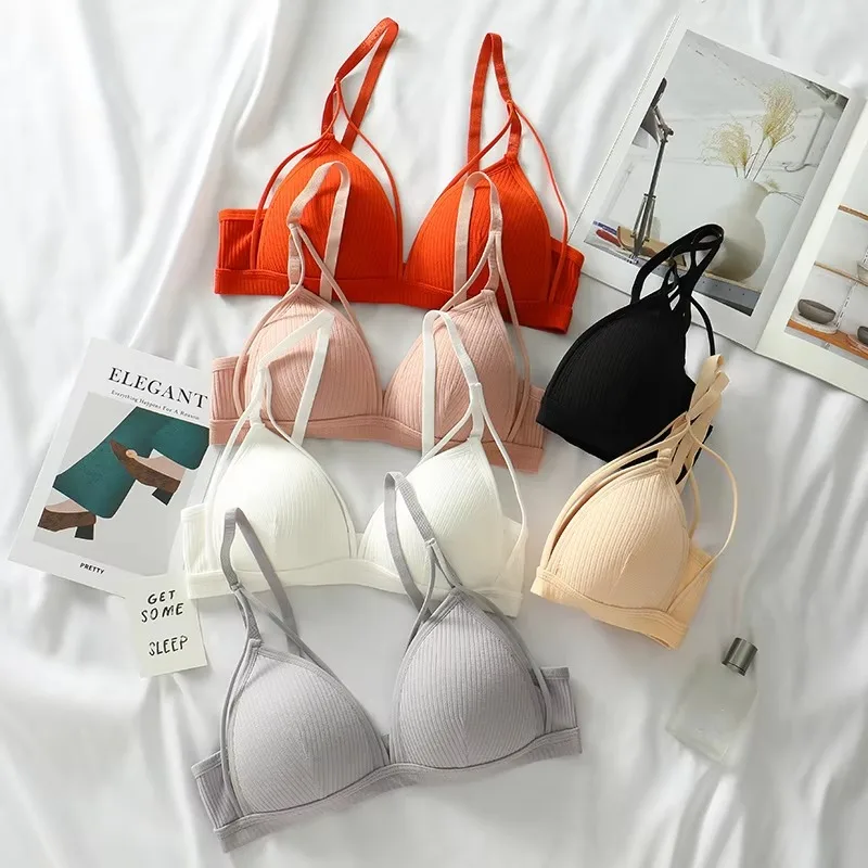 Soutien-gorge sexy sans armatures pour femme, lingerie push-up, soutien-gorge triangle français, sous-vêtements, haut en maille, lingerie féminine, bralette