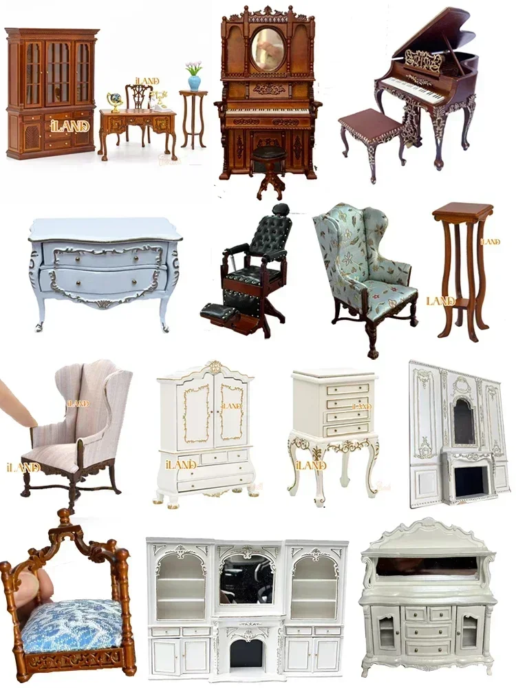Meubles miniatures pour maison de poupée 1:12, nouveau modèle DIY, mini armoire à vin, mini piano sculpté, fauteuil moelleux, mobilier miniature pour maison de poupée 1:6