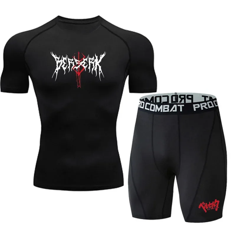 Ensemble de sport de compression 2 pièces pour homme – Tenue de sport élastique pour entraînement, yoga, jogging et fitness – Survêtement et pantalon de sport