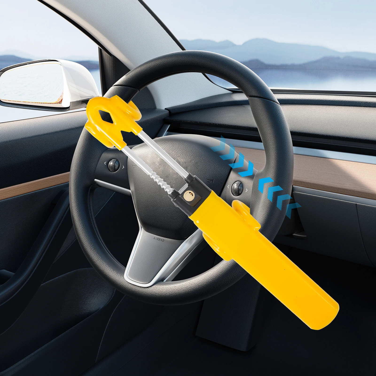 Verrou de volant de véhicule rétractable antivol, pince de volant de voiture avec clés pour voitures familiales, fourgonnettes, VTT, crochet en U