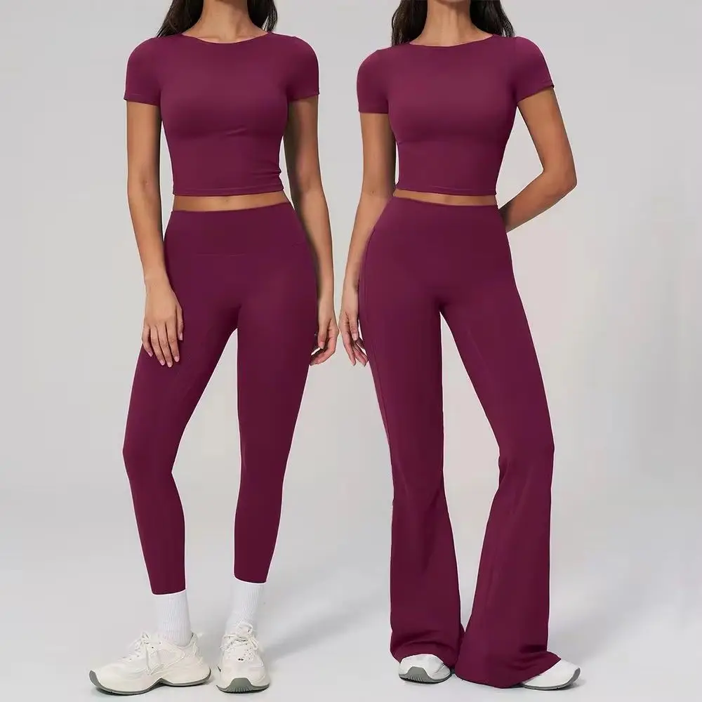 Ensemble de survêtement pour femmes, tenue de yoga 2 pièces, vêtements de sport pour la course à pied, vêtements de sport pour la salle de sport, ensemble de sport à manches courtes, vêtements de yoga