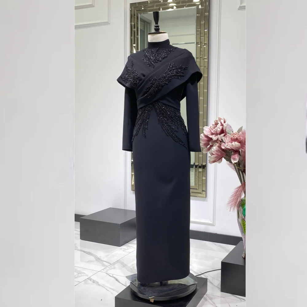 Customized Jersey Criss-Cross Rhinestone Straight High Collar Midi Dresses Bespoke Occasion Retro Chinese Style