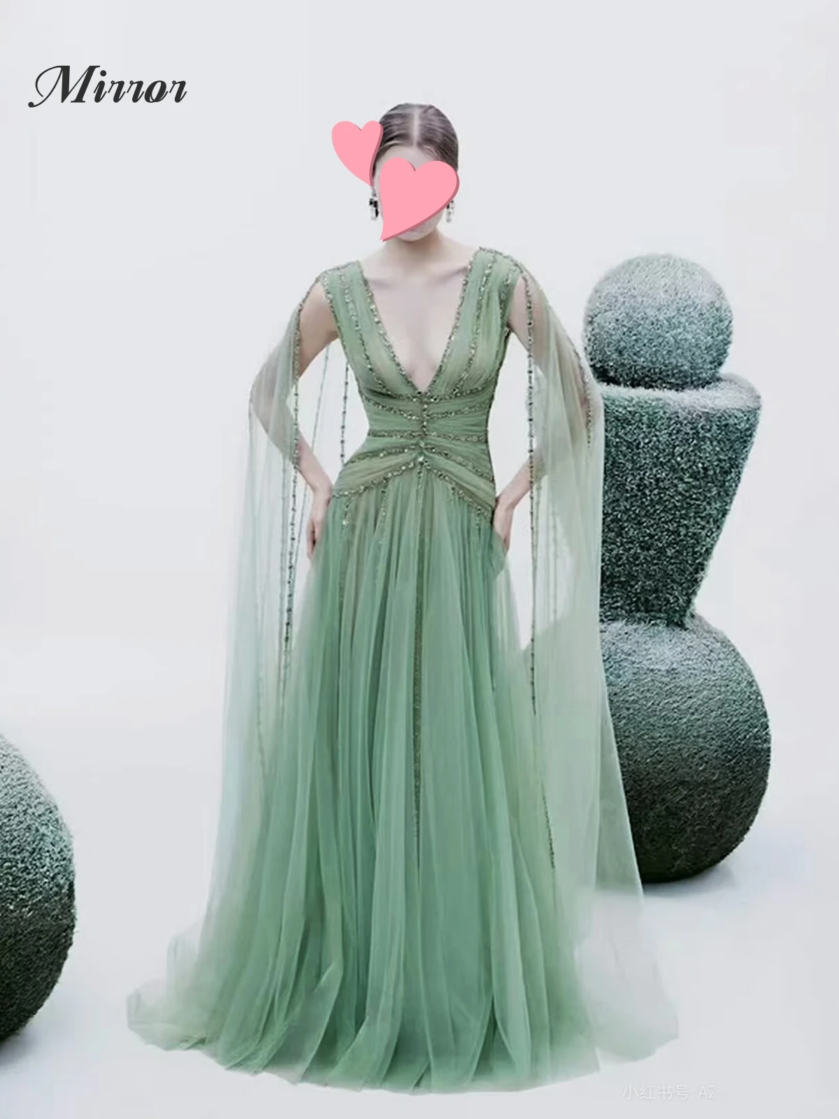 Mirror Dress Elegant Vintage Sweet Green Beads V-Neck New Stylish Customize Formal Occasion Prom Dress Evening Party Gowns