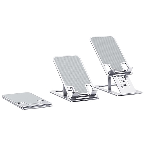 Verstellbarer, faltbarer Handy- und Tablet-Ständer, Tischhalterung aus Aluminium mit Höhen- und Winkelverstellung, rutschfester Silikonfuß, tragbarer Ständer für iPhone, iPad, Samsung Tablets und Smartphones