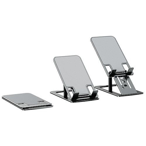Verstellbarer, faltbarer Handy- und Tablet-Ständer, Tischhalterung aus Aluminium mit Höhen- und Winkelverstellung, rutschfester Silikonfuß, tragbarer Ständer für iPhone, iPad, Samsung Tablets und Smartphones