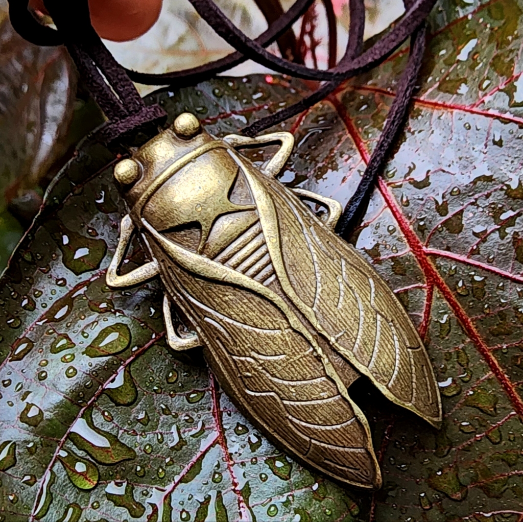 Anthropologie Jewelry | Unique Jewelry Insects Jewelry Antique Gold Cicada Pendant Necklace | Color: Brown/Gold | Size: Os