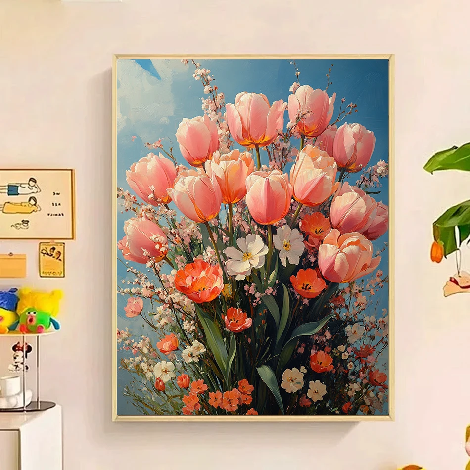 RUOPOTY bricolage peinture par numéros bouquet coloré vintage bricolage ensemble travail manuel marqueurs de couleur dessin sur toile marqueurs de couleur à la main