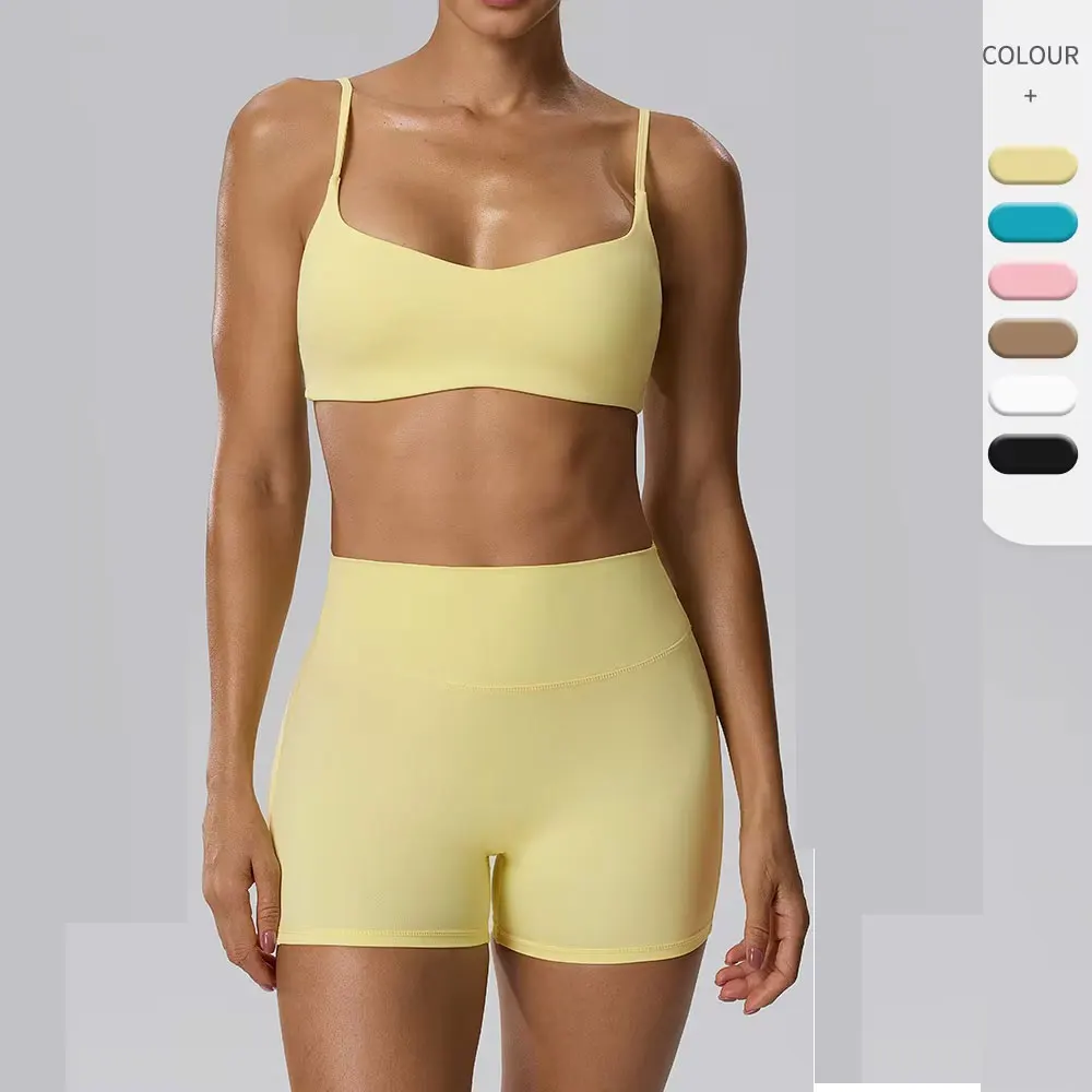Soutien-gorge de sport avec coussinets, sous-vêtements + short de sport, pantalon trois pièces de yoga effet fesses de pêche, ensemble de yoga et de sport pour l'entraînement physique
