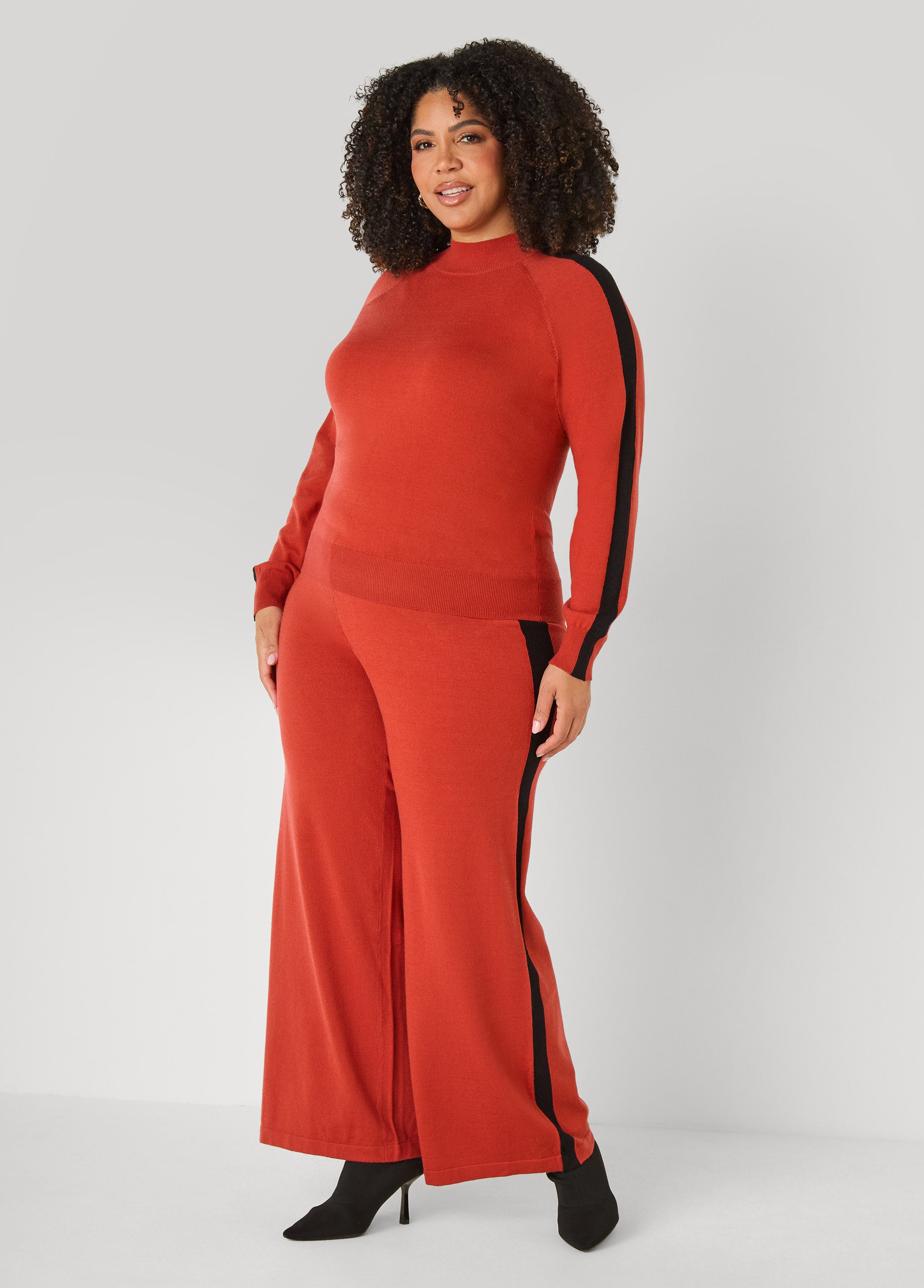 Plus Size Striped Sweater Wide Leg Pants