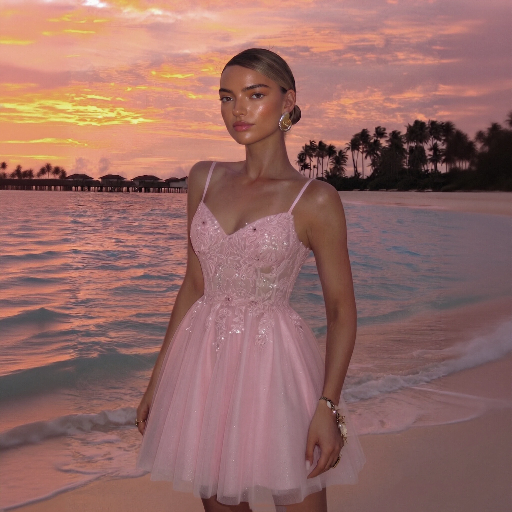 Sharon Said Homecoming Dress A-Line Spaghetti Straps V Neck Tulle Embroidery Sequined Dubai Birthday Party Gown RM152 Customized