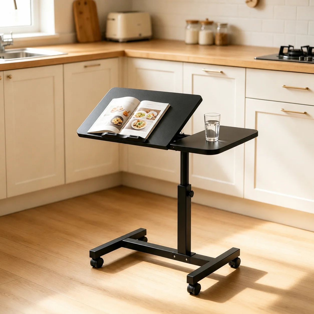 Verstellbarer Rolltisch, 0-90 ° Neigbarer Tisch mit H-förmigem Gestell, klappbarer Schreibtisch, 360° ° Drehbarer, höhenverstellbarer Schreibtisch, mobiler, zusammenklappbarer Tisch für die Zubereitung von Speisen in der Küche, Sofatisch,...