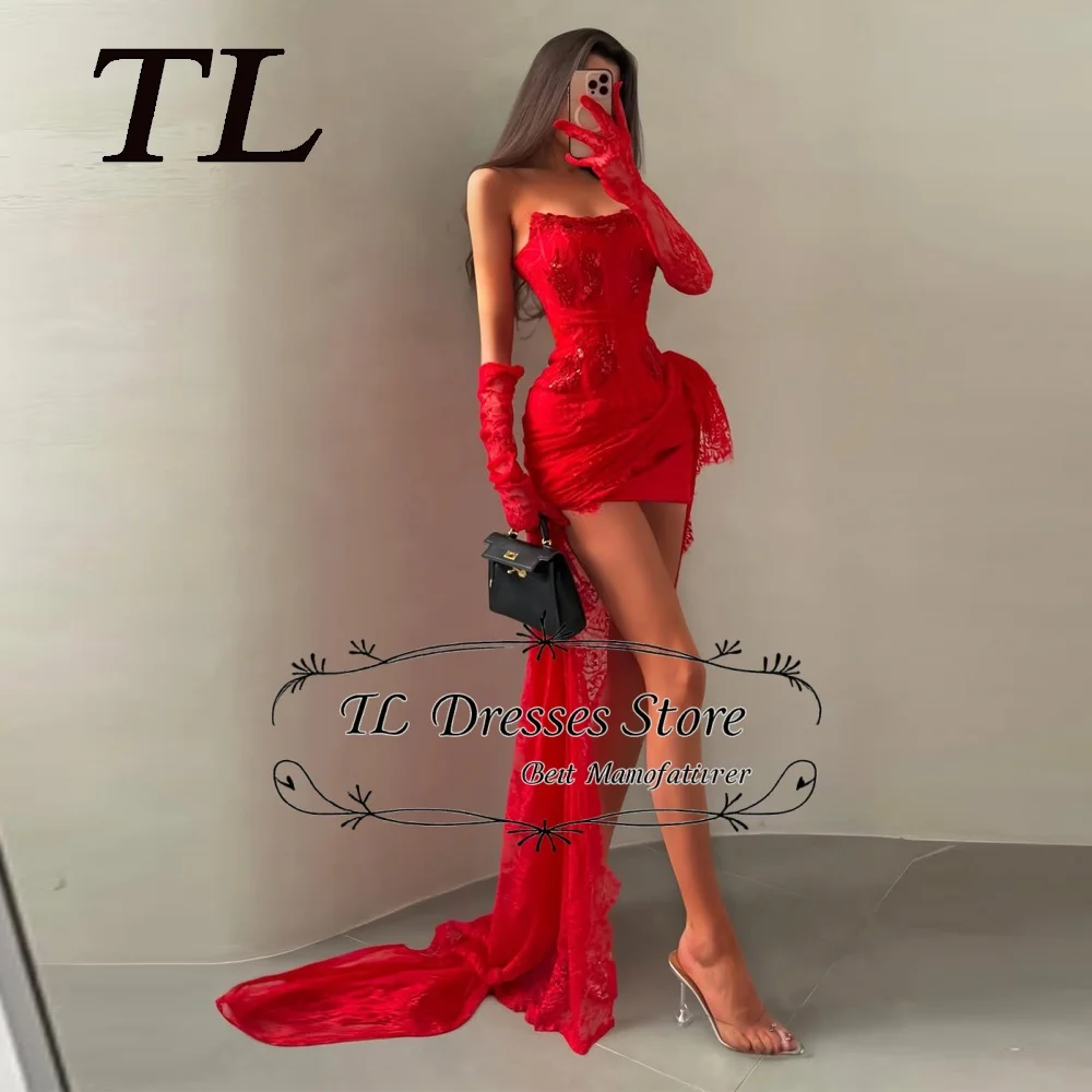 TL Sexy Strapless Sleeveless Evening Dress for Women 2026 Lace Applique Sequin Mermaid Side High Slit Pleat Formal Party Gown