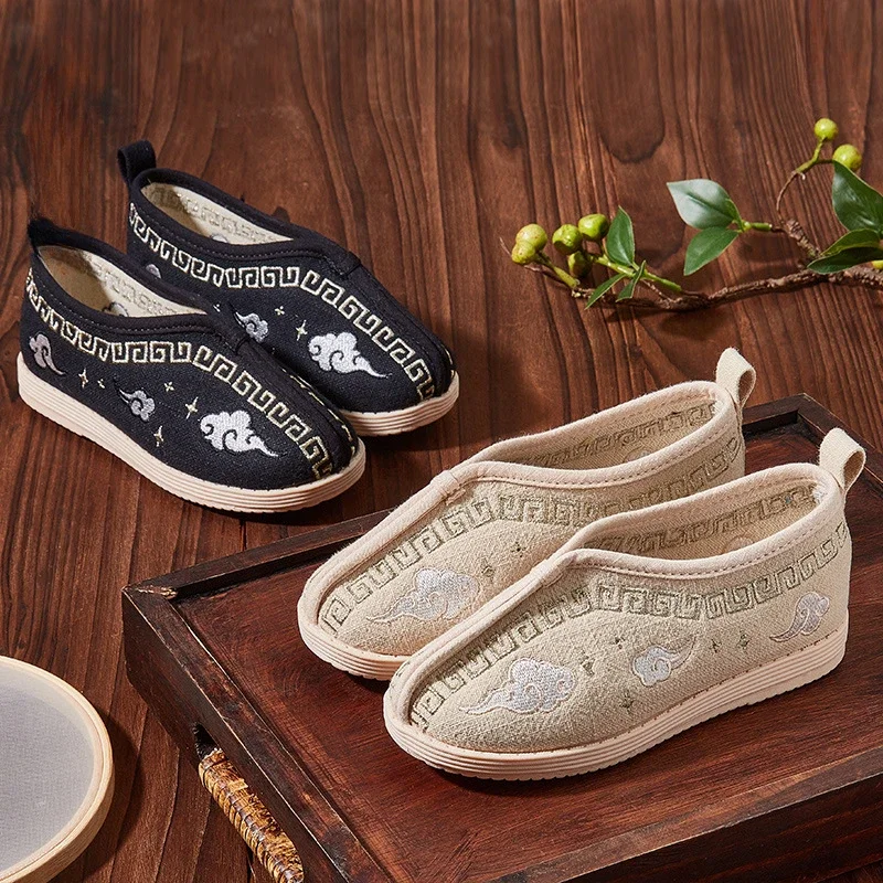 Mocassins plats brodés de style prairie chinoise pour garçons, chaussures de gril pour enfants, chaussures Hanfu pour enfants, chaussures d
