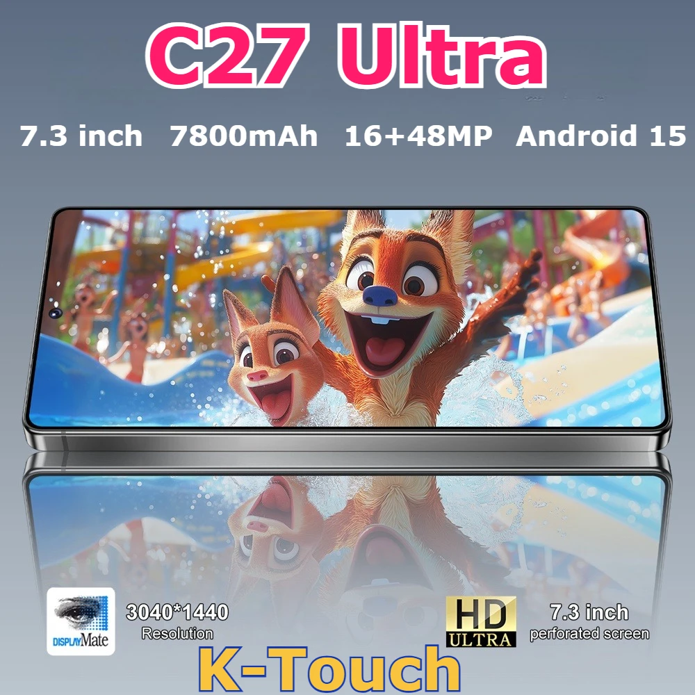 K-Touch NOUVEAUX Téléphones Mobiles C27 Ultra Smartphone Écran 7,3 Pouces Téléphone Portable Pas Cher 5G Double Carte 7800mAh Appareil Photo 16+48MP Android 15 WIFI GPS Version Globale Téléphones Cellulaires