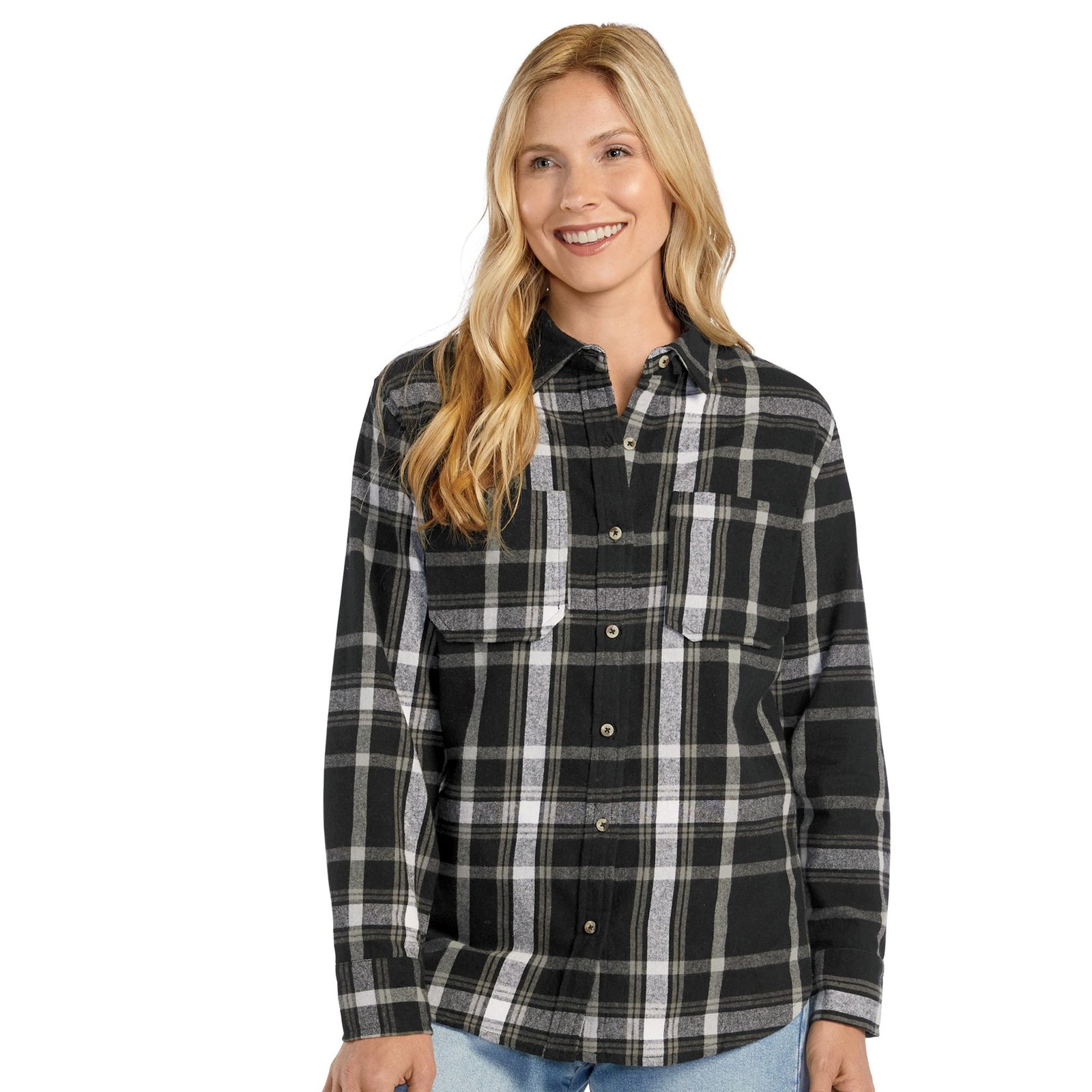 Fin & Feather Cabin Flannel Shirt (Women's) Casual in Black/Grey/Plaid, Size 1X, Cotton/Flannel