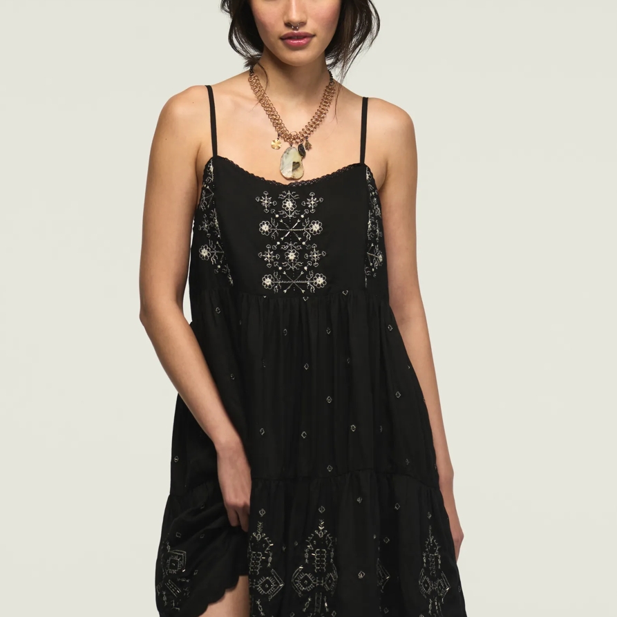 Lucky Brand Marakesh Tiered Mini Dress - Women's Clothing Dresses Mini Dress in Caviar, Size 2XL - Lucky Brand