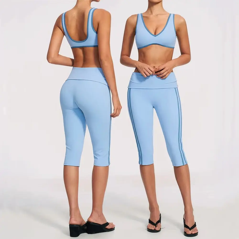 Ensemble de sport pour femmes, ensemble de yoga 2 pièces, survêtement de sport, vêtements de gym, tenues de course, vêtements de sport, soutien-gorge de sport, pantalon capri, ensemble de leggings