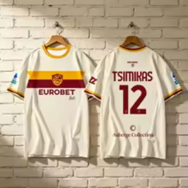 Maillot de l'équipe Roma, saison 26-27, modèle de match à domicile, impression numérique 3D, t-shirt à manches courtes à séchage rapide pour les fans masculins, avec possibilité de créer un ensemble assorti pour la famille.