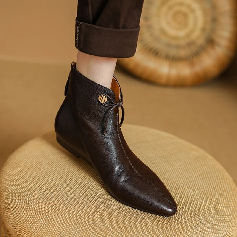 Neue Herbst Damen stiefel Echt lederschuhe für Damen spitze Zehen Schuhe mit niedrigem Absatz elegante Reiß verschluss Stiefeletten weiche moderne Stiefel