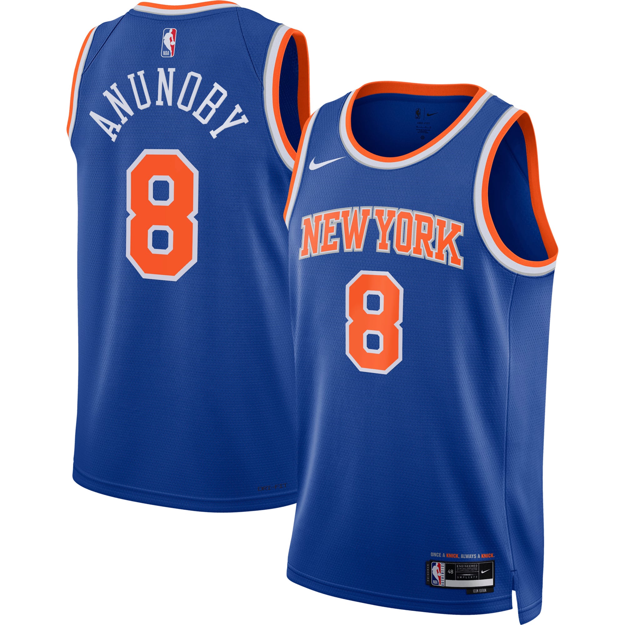 Maillot Swingman Nike Icon Edition des New York Knicks - Bleu - OG Anunoby - Enfant - unisexe Taille: M (10/12)
