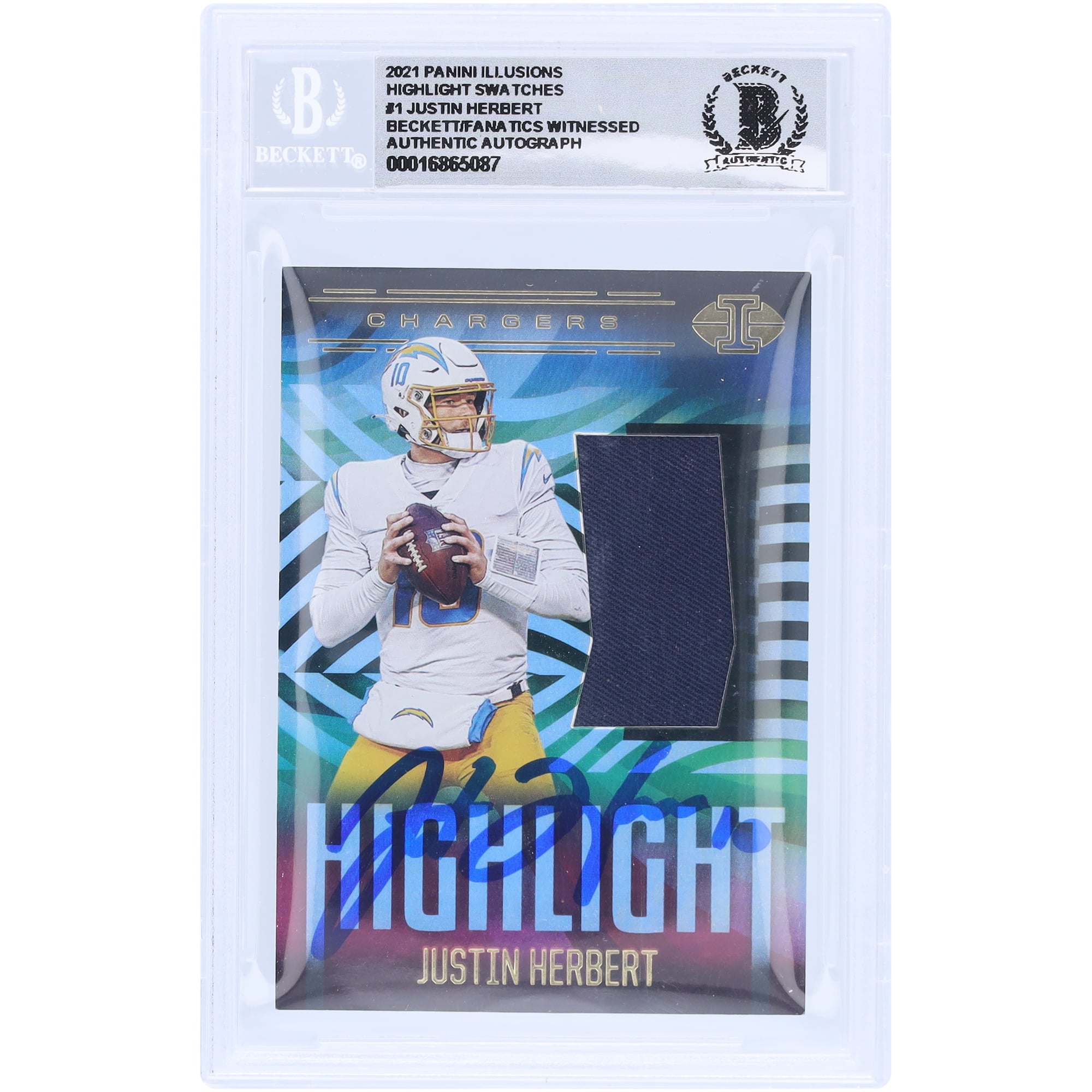Justin Herbert Los Angeles Chargers dédicacé 2021 Panini Illusions Highlight Relic #HS-JH Beckett Fanatics Witnessed authentifié 10 cartes - No Gender Taille: No Size