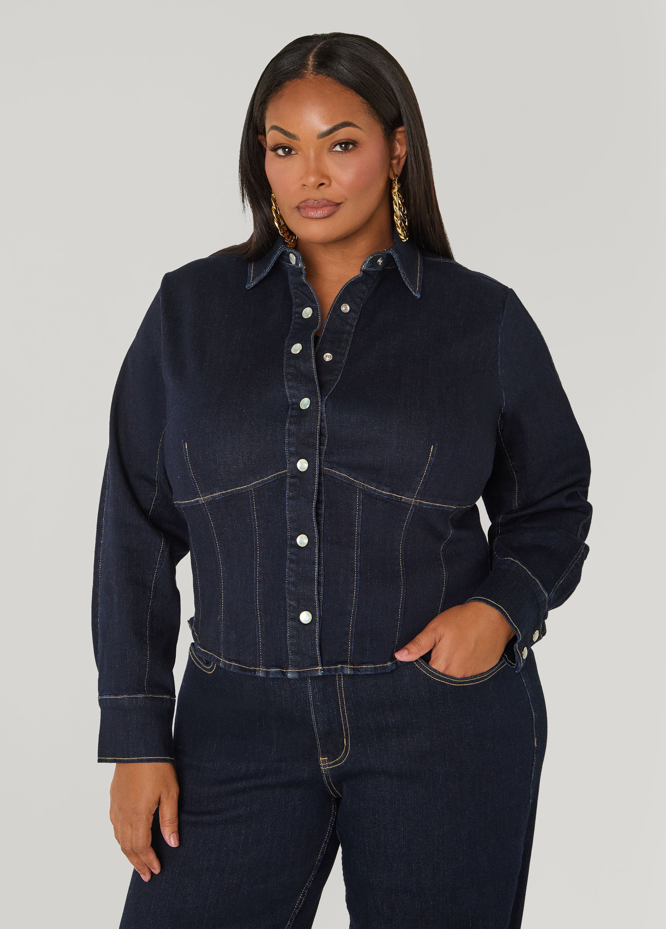 Plus Size Corset Detailed Denim Jacket