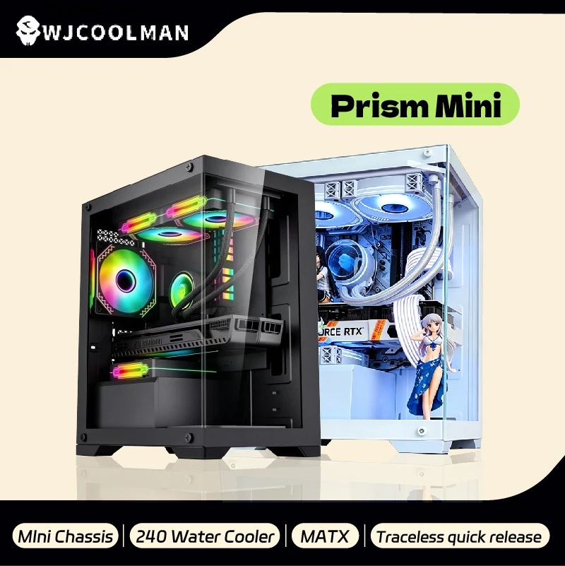 WJCOOLMAN Prism Mini M-ATX/ITX PC Case Sea View Room No Columns Supports 240 Water Cooler gabinetes gamer Computer Chassis