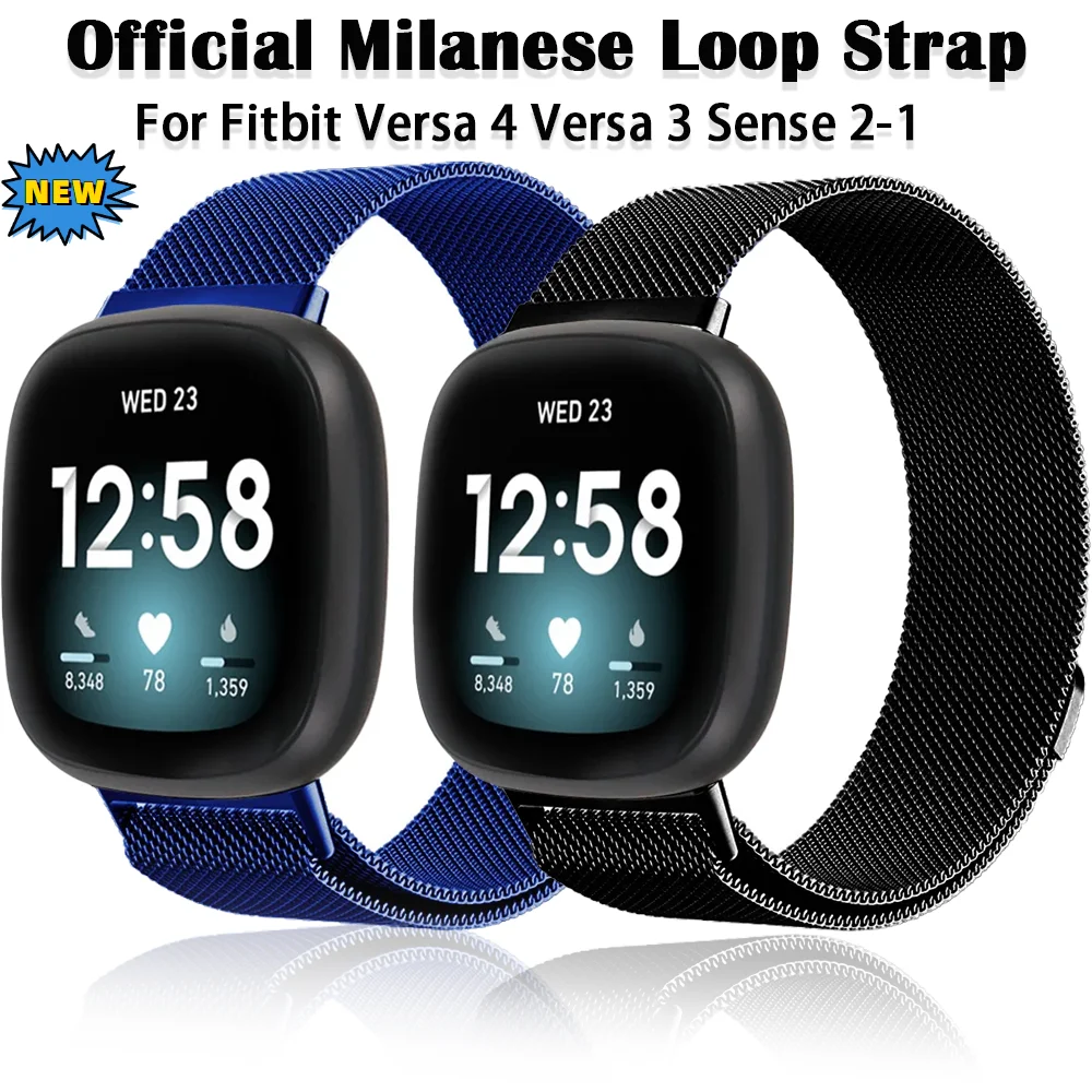 Official Milanese Loop Strap for Fitbit Versa 4 Versa 3 Metal Magnetic Band Bracelet Wristband Fitbit Sense 2-1 Replaceable Belt
