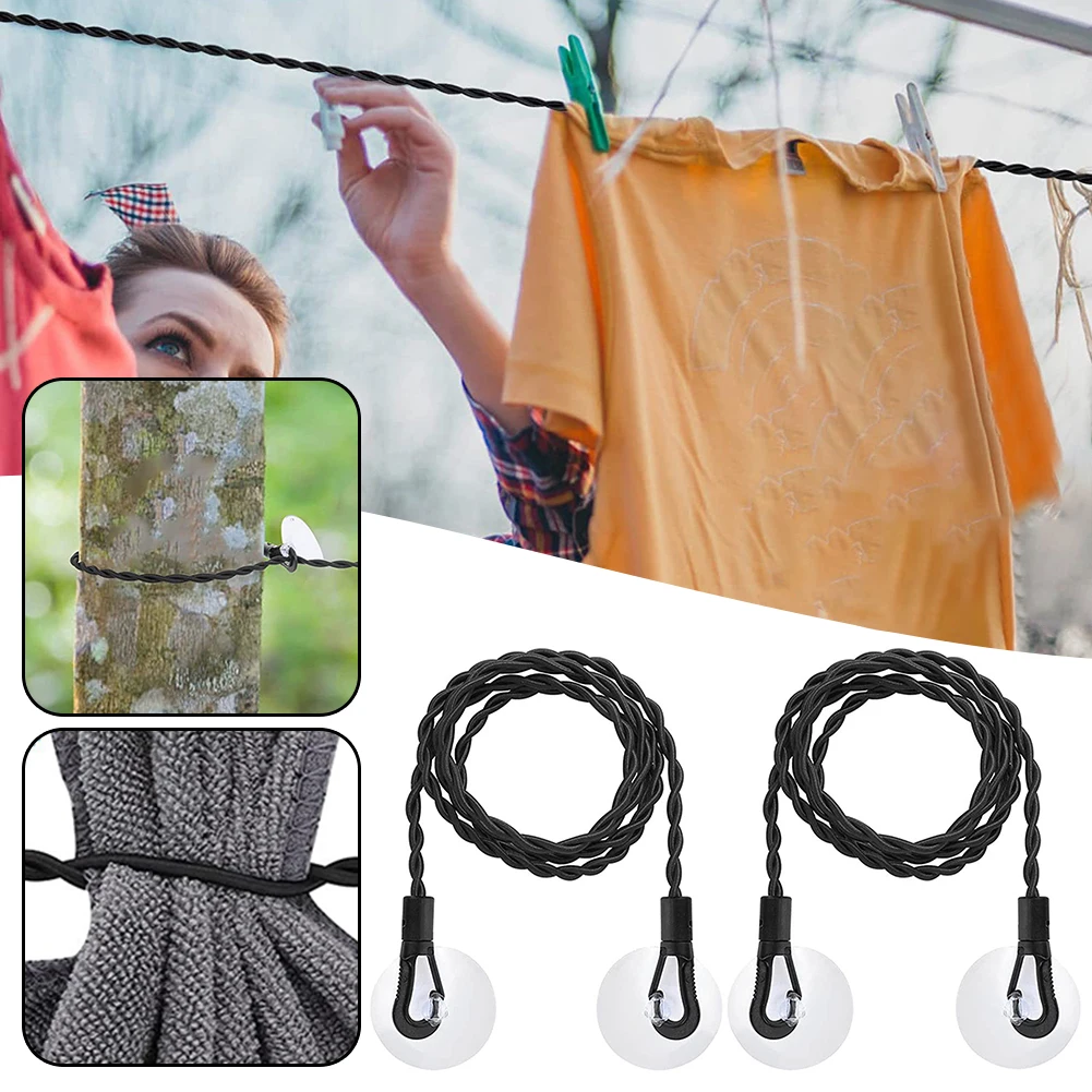 Travel Clothes Washing Clothesline Extendable Camping Clothes Line with Hooks Outdoor Clothesline with Suction Cups for Balcony