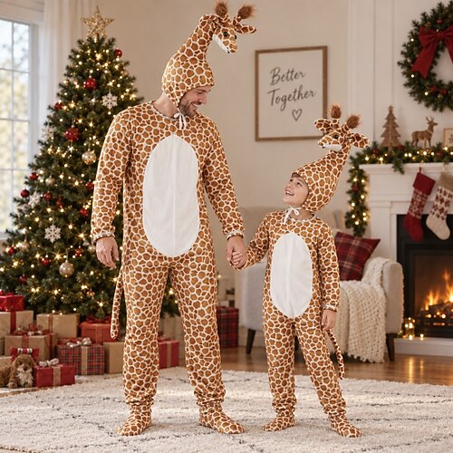Noël Tenues assorties Costume grenouillère Renne Girafe Nouveauté Drôle pour Papa et moi Adultes Enfant Noël Nouvel An la veille de Noël Soirée Offrir des cadeaux Réunion de famille