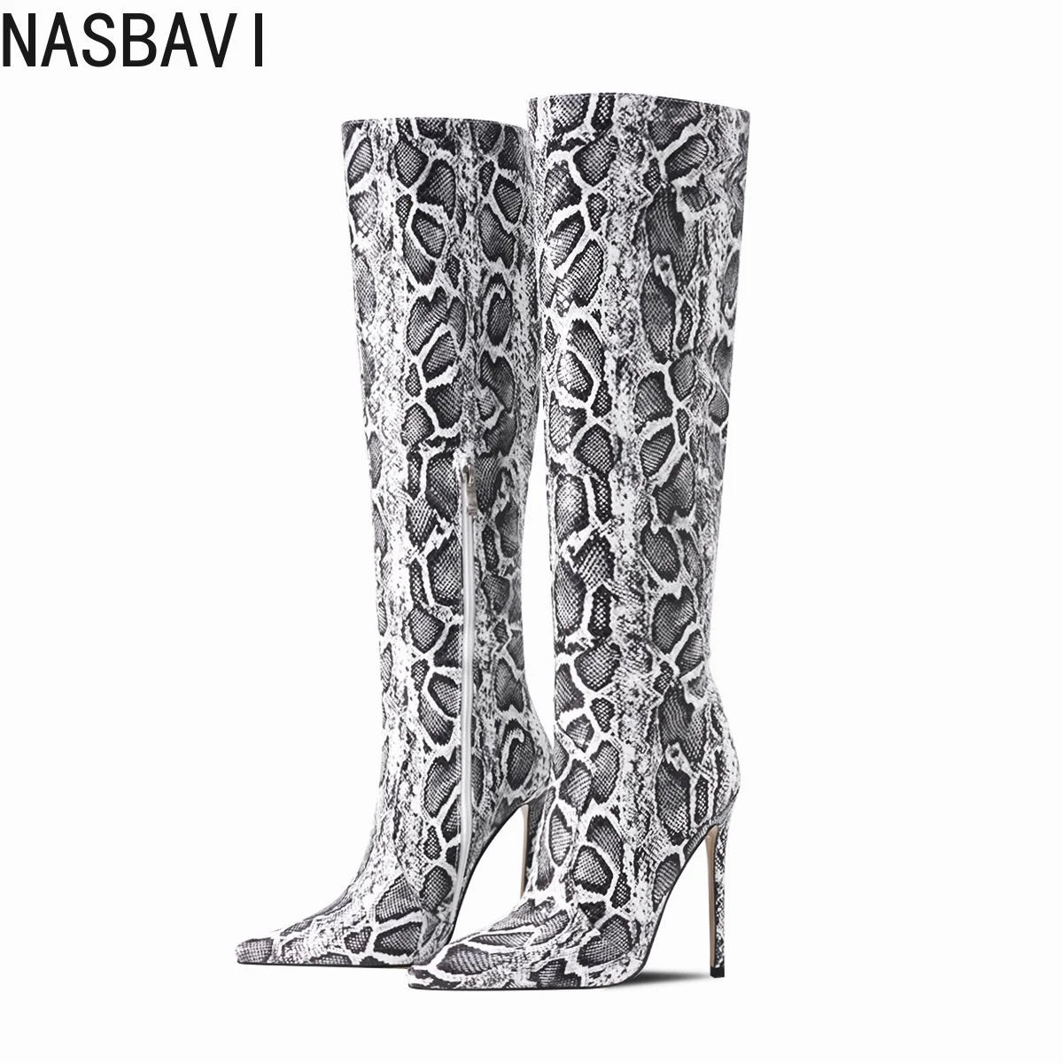 Western-Stiefel Maßgefertigte Damen-Kniehohe Stiefel aus Kunstleder mit Dünnen Hohen Absätzen Spitze Stiefel für Herbst und Winter Damenschuhe