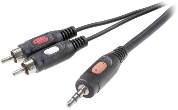 SpeaKa Professional SP-7869792 Cinch / Klinke Audio Anschlusskabel [2x Cinch-Stecker - 1x Klinkenstecker 3.5 mm] 10.00 m Schwarz