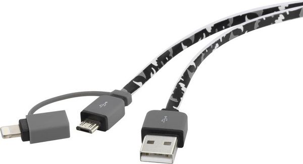 Renkforce USB-Kabel USB 2.0 USB-A Stecker, USB-Micro-B Stecker, Apple Lightning Stecker 0.20 m Camouflage Flache Ausführung, hochflexibel RF4145364