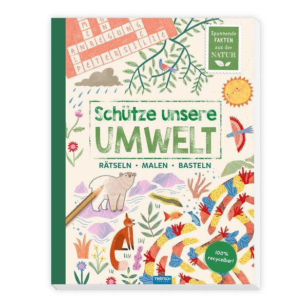 TRÖTSCH - Beschäftigungsbuch 'Schütze unsere Umwelt-Tiere' | Recyclebares Kinderbuch mit Rätseln, Malvorlagen und Bastelideen. Kinderbuch mit