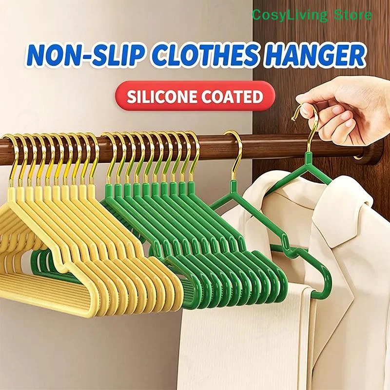 [CL]10Pcs Gold Hook Clothes Hanger Non-Slip Hanger Silicone Coated Clothes Hanger Iron 40cm Available In Multiple Colors[CL]
