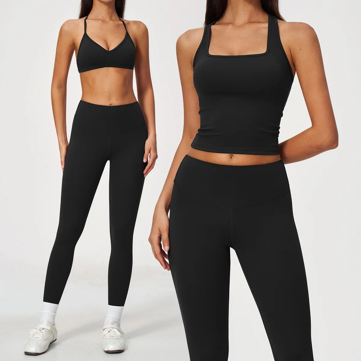 Ensemble de yoga 2 pièces pour femme, tenue de sport fitness, soutien-gorge de sport effet seconde peau, leggings de sport pour la salle de sport, la course et le lifting des fesses, tenue d'entraînement, vêtements de sport actifs