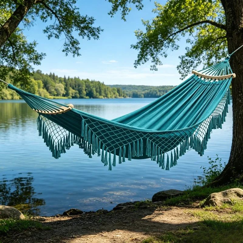 Doppel-Personen-Hängematte, extra große Hängematte für Garten, Terrasse, Outdoor, weicher, bequemer Stoff, tragbare Hängematte aus Canvas.