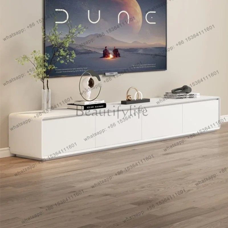 Direkt vom Hersteller: Neue TV-Möbel für das Wohnzimmer, minimalistisches Design, aus massivem Holz, weiße TV-Möbel für den Boden, französischer Creme-Stil, Möbel für das Zuhause.